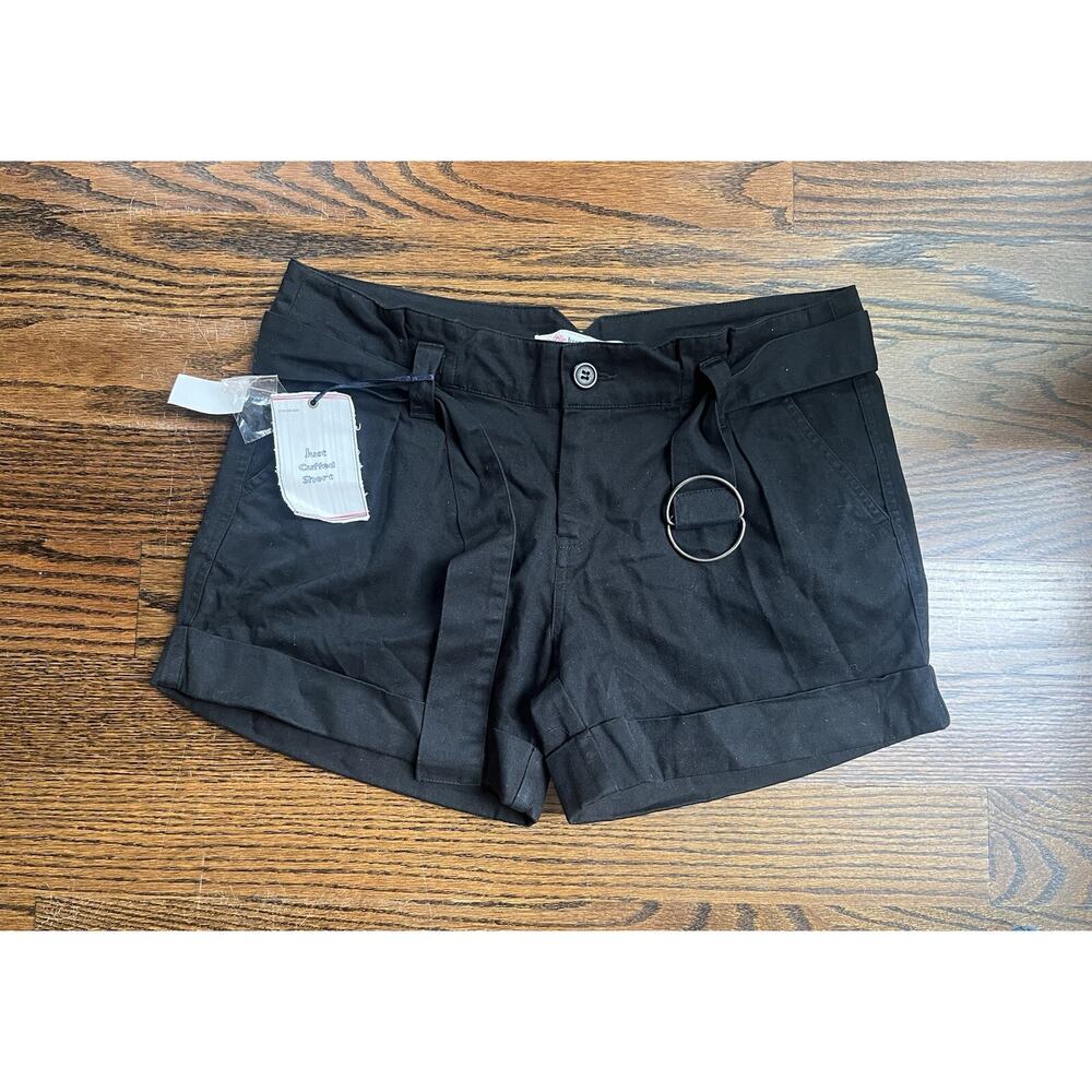 Just jeans vintage cuffed shorts with belt size 12 black 100% cotton NWT